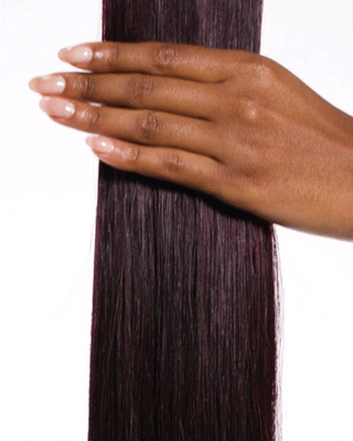 Animation featuring the Glam Seamless mid night rose hair extensions