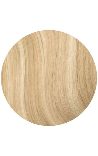 Beach blonde hair extension swatch example on the white background.