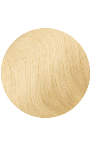 An example of a swatch with beach blonde highlights on a hair extension, against a white background.