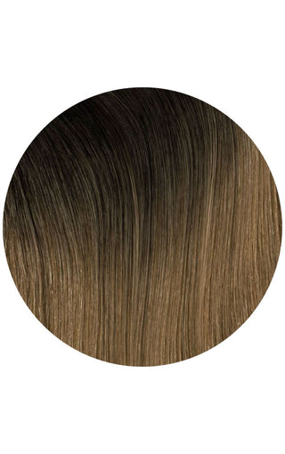 Brazilian balayage highlights of a swatch of hair strand example on a white background