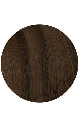 Brown sugar swirl highlights of a swatch of hair strand example on a white background