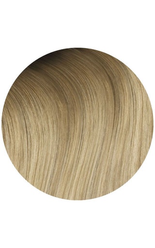 Cream beige balayage hair extension swatch example on a white background.
