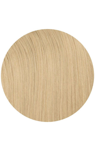 Golden blonde highlights swatch of hair strand example on a white background