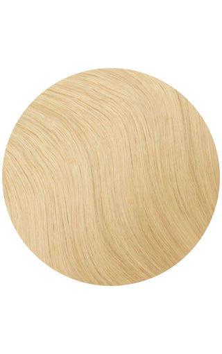 Golden blonde highlights swatch of hair strand example on a white background