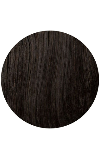 Natural black highlighted hair extension example on a white background