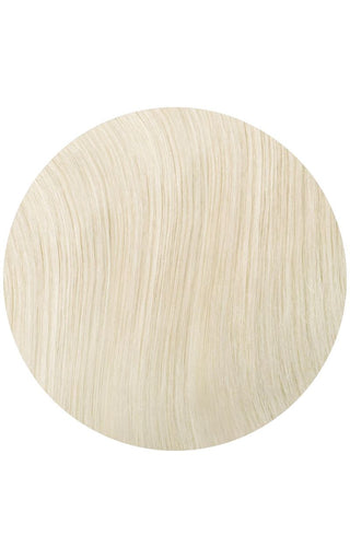 Blonde hair extension box with a white oval design.