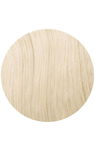 Blonde hair extension box with a white oval design.