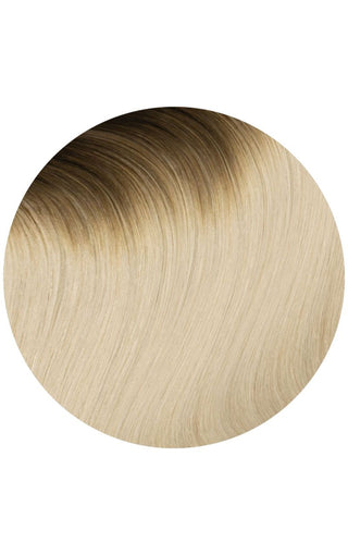 Glam Seamless rooted hair extension color showing in a circle shape.