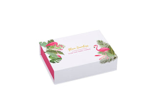 tropical flamingo and palm leaf towel